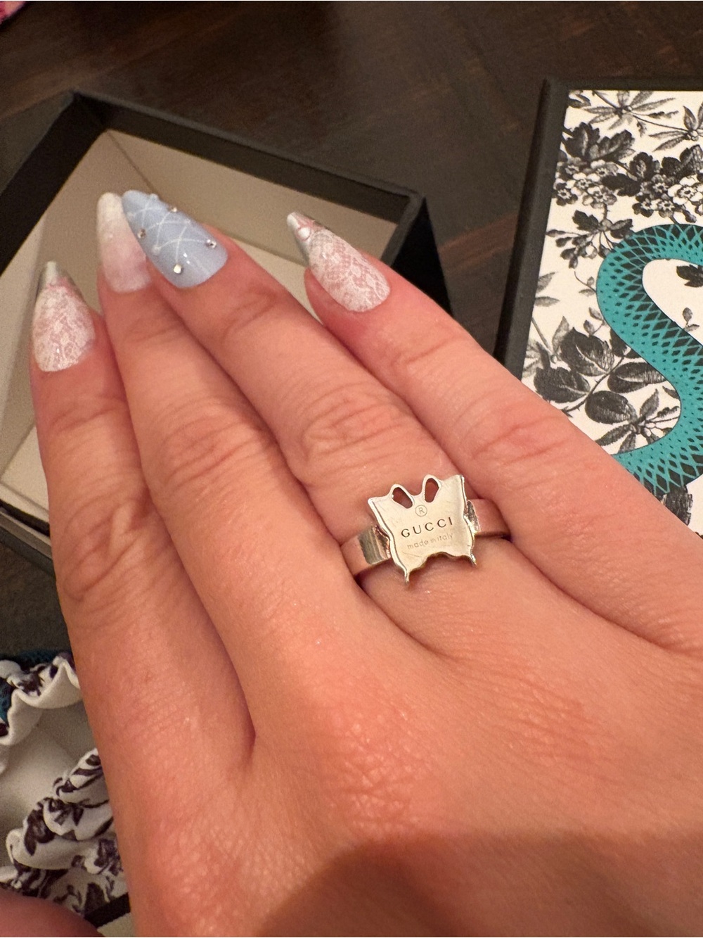 Gucci Sterling Silver Butterfly Ring US Sz 6/6.5